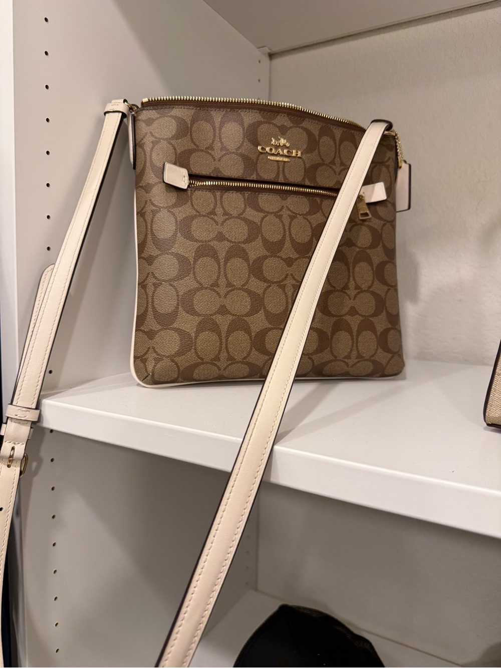 Coach Tan Signature Crossbody with Cream Trim